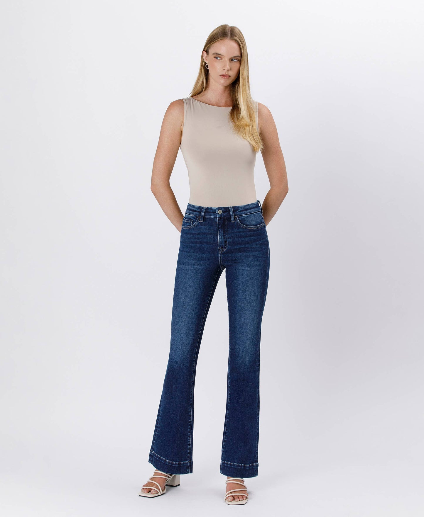 Peyton High Rise Trouser Hem Bootcut Jeans ~ Dark Denim