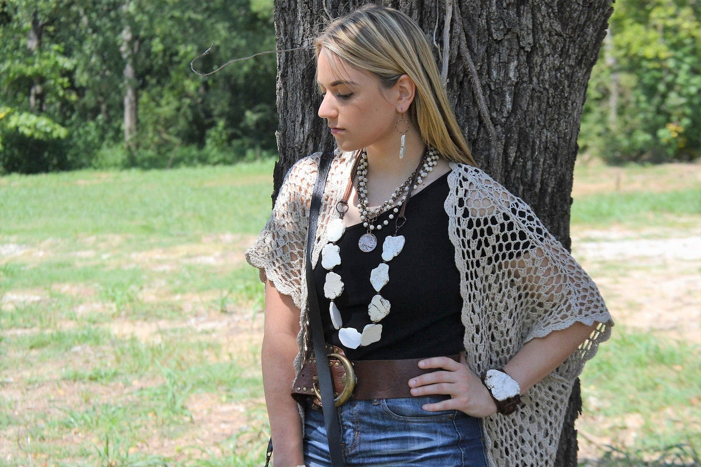 White Turquoise Slab Necklace