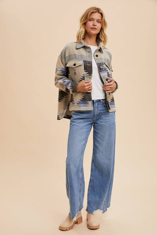 Avery Aztec Print Shacket ~ Indigo Beige
