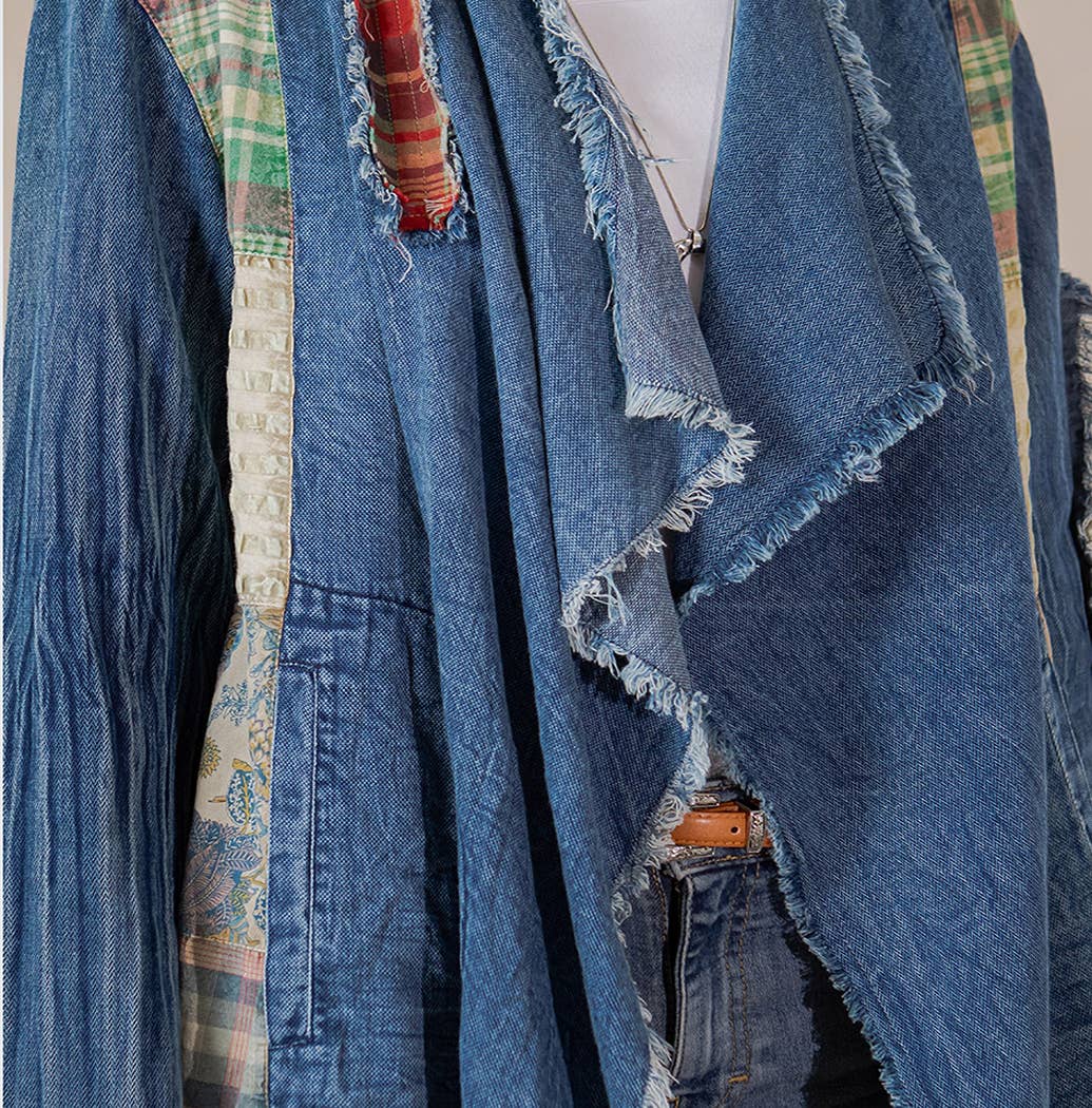 Piper Boho Patched Cardigan ~ Dark Denim