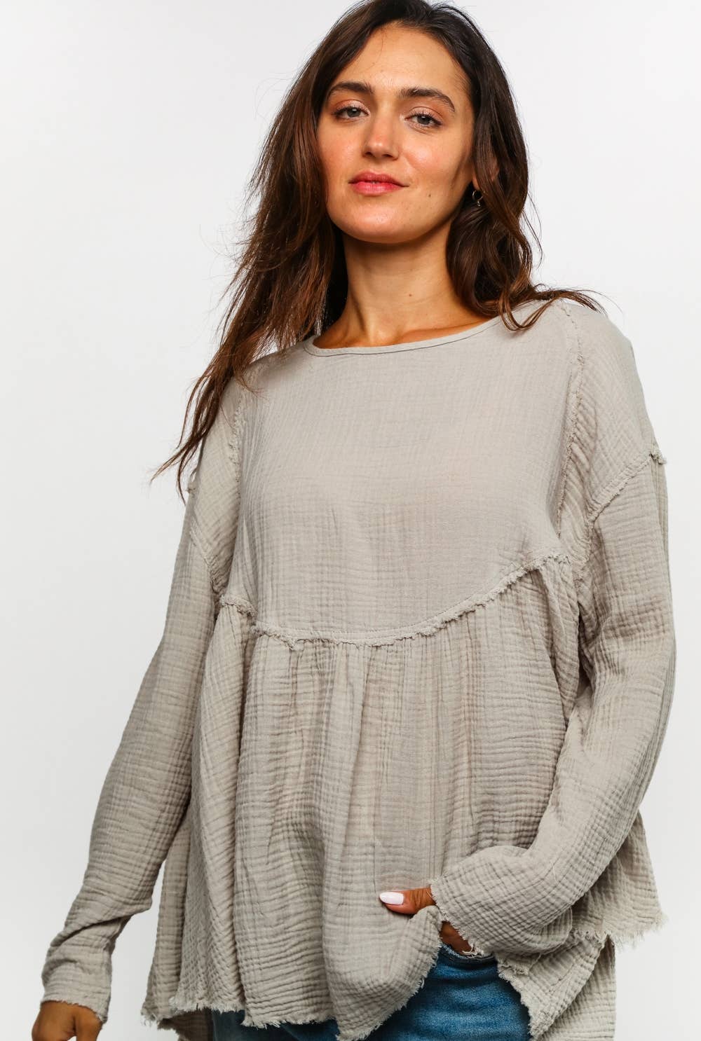 Carrie Cotton Gauze Babydoll Top ~ Silver