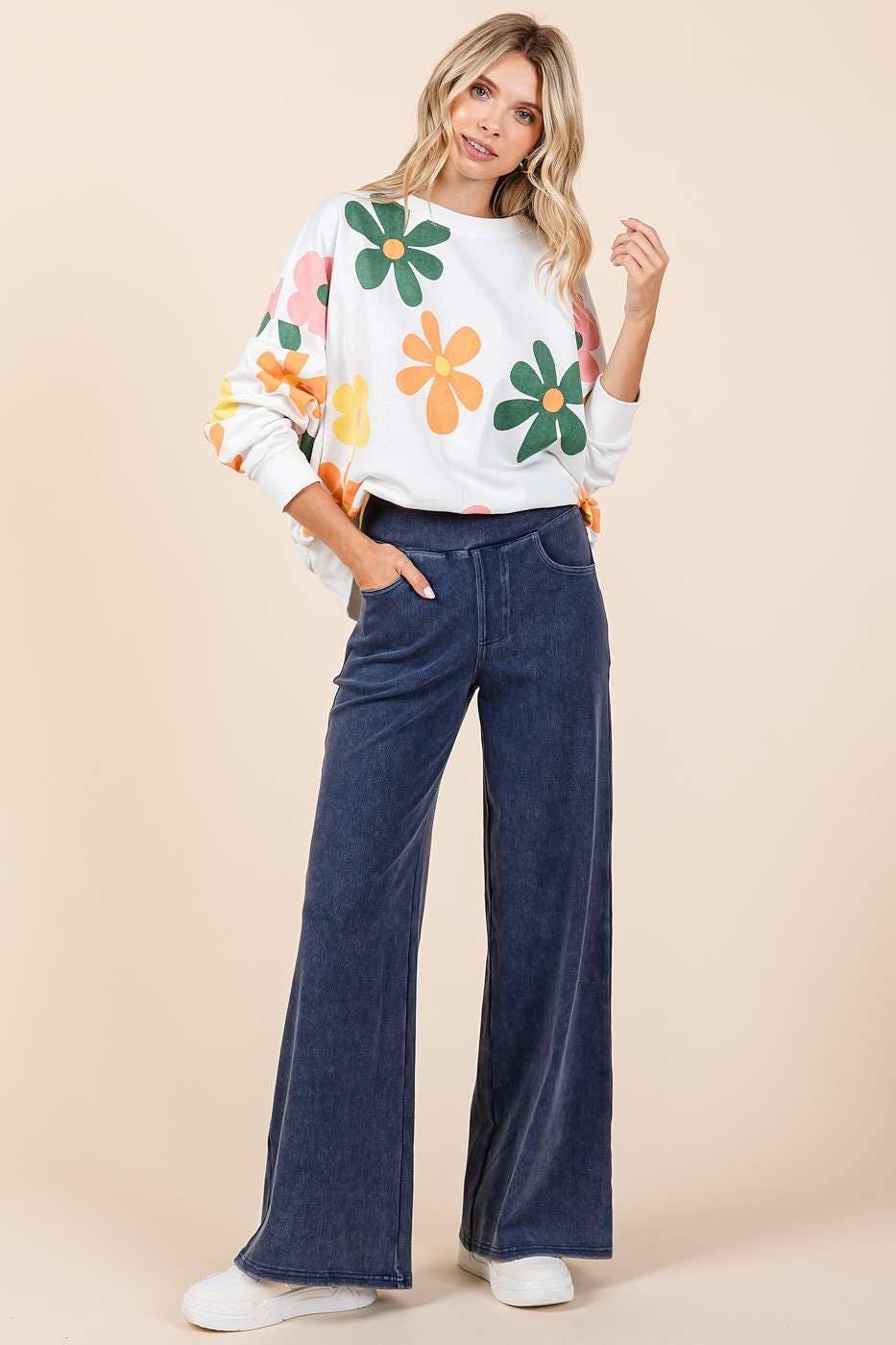 Patty Pull On Wide Leg Pants ~ Washed Denim