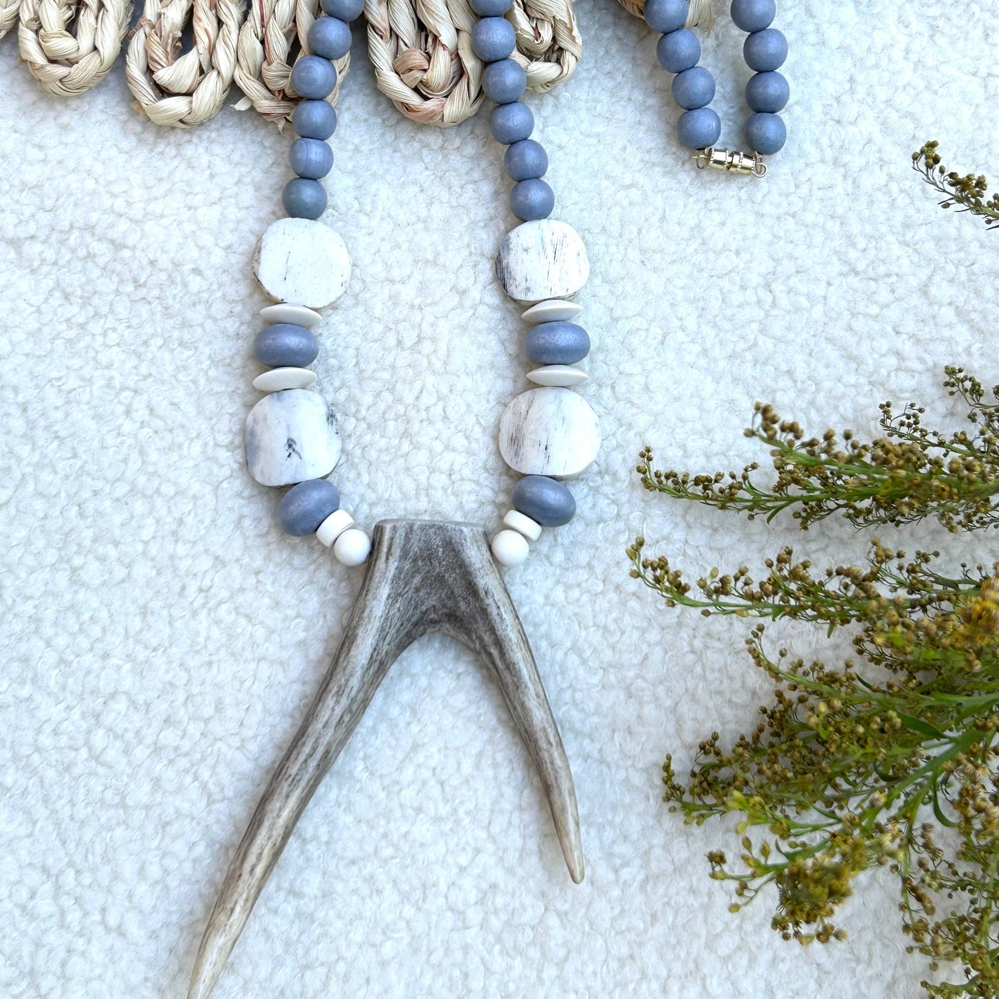 Deer Antler Mid Length Chunky Bead Necklace