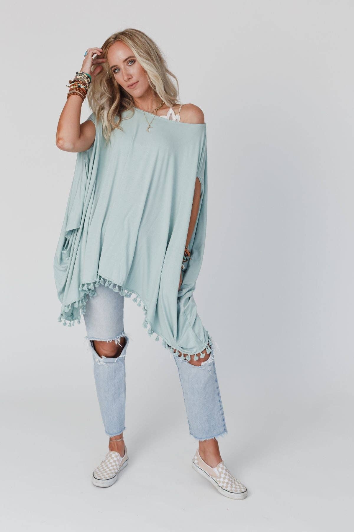 The Wren Tassel Tunic ~ Seafoam