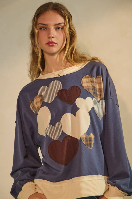 Heather Heart Applique Pullover ~ Navy