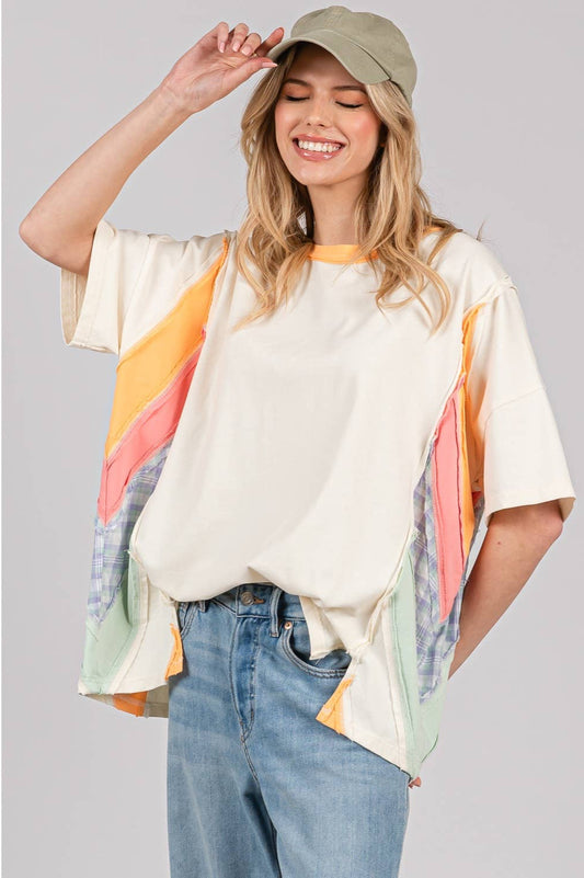 Serenity Sunset Colorblock Oversized Top ~ Cream