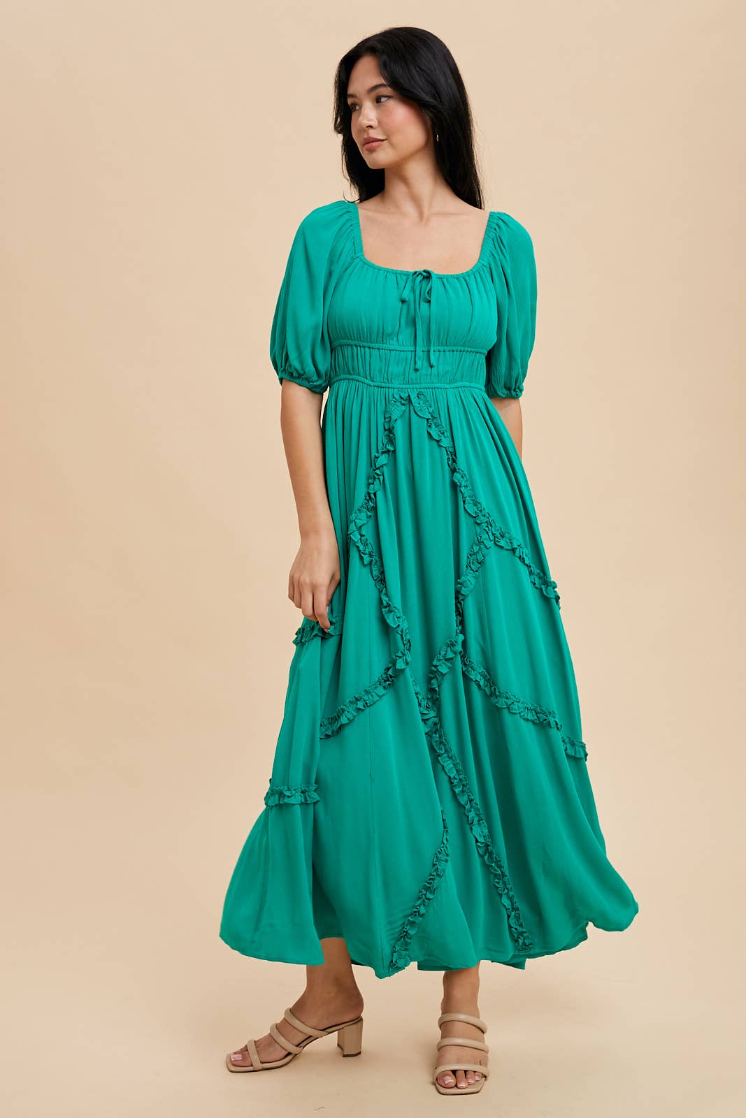 Isabella Intricate Ruffle Maxi Dress ~ Kelly Green