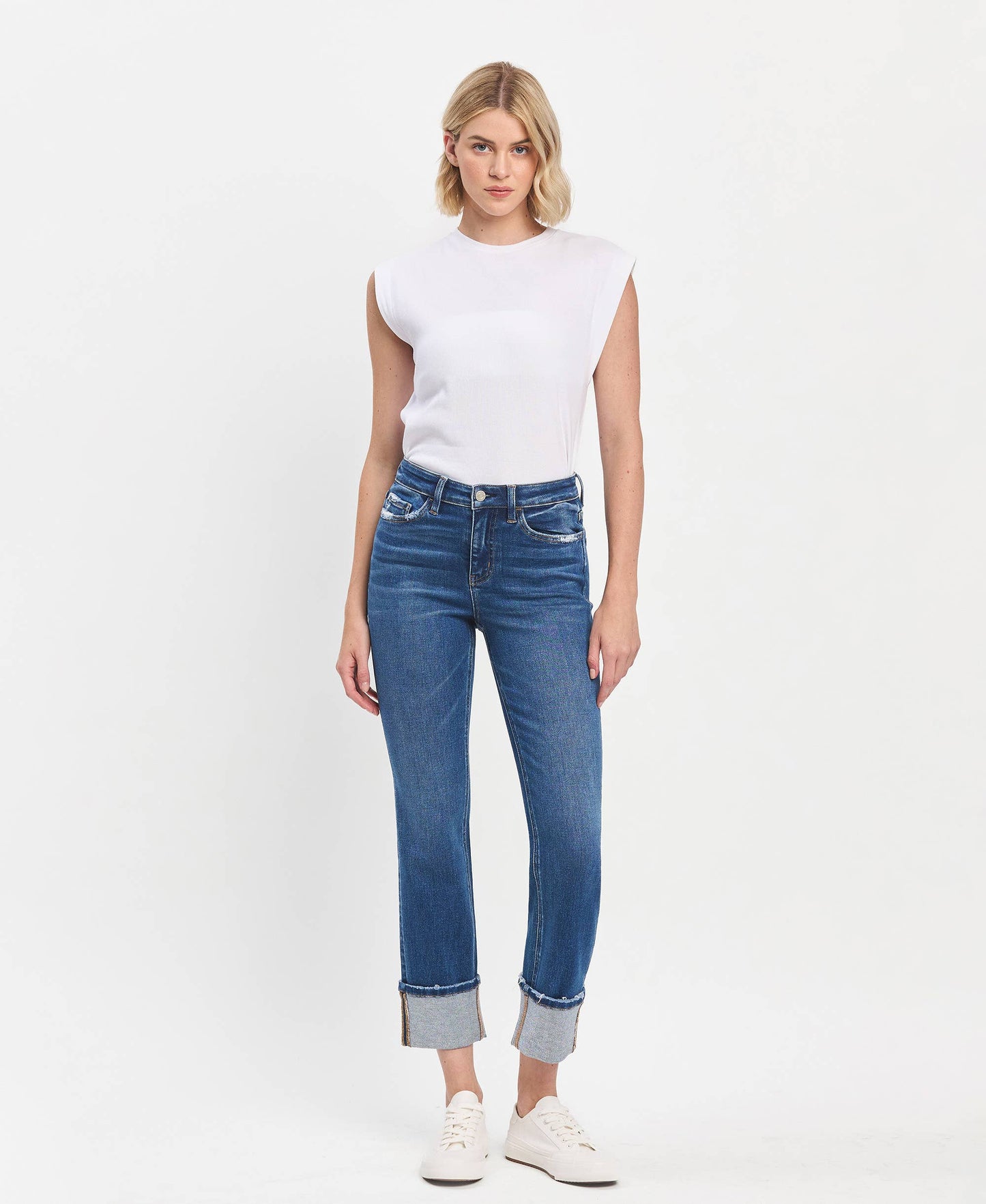 Jeanne High Rise Cuffed Slim Straight Jeans ~ Medium Denim