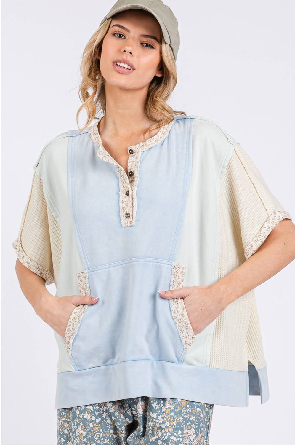 Camila Colorblock Kangaroo Pocket Top ~ Blue