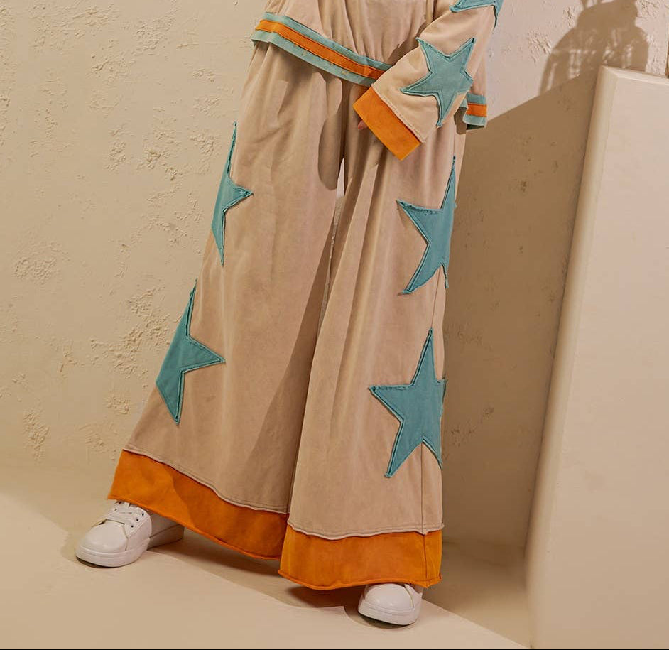 Stardust French Terry Star Pants ~ Sand/Green