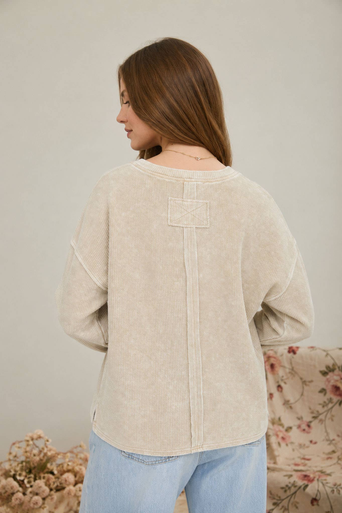 Wren Washed Pocket Rib Top ~ Khaki