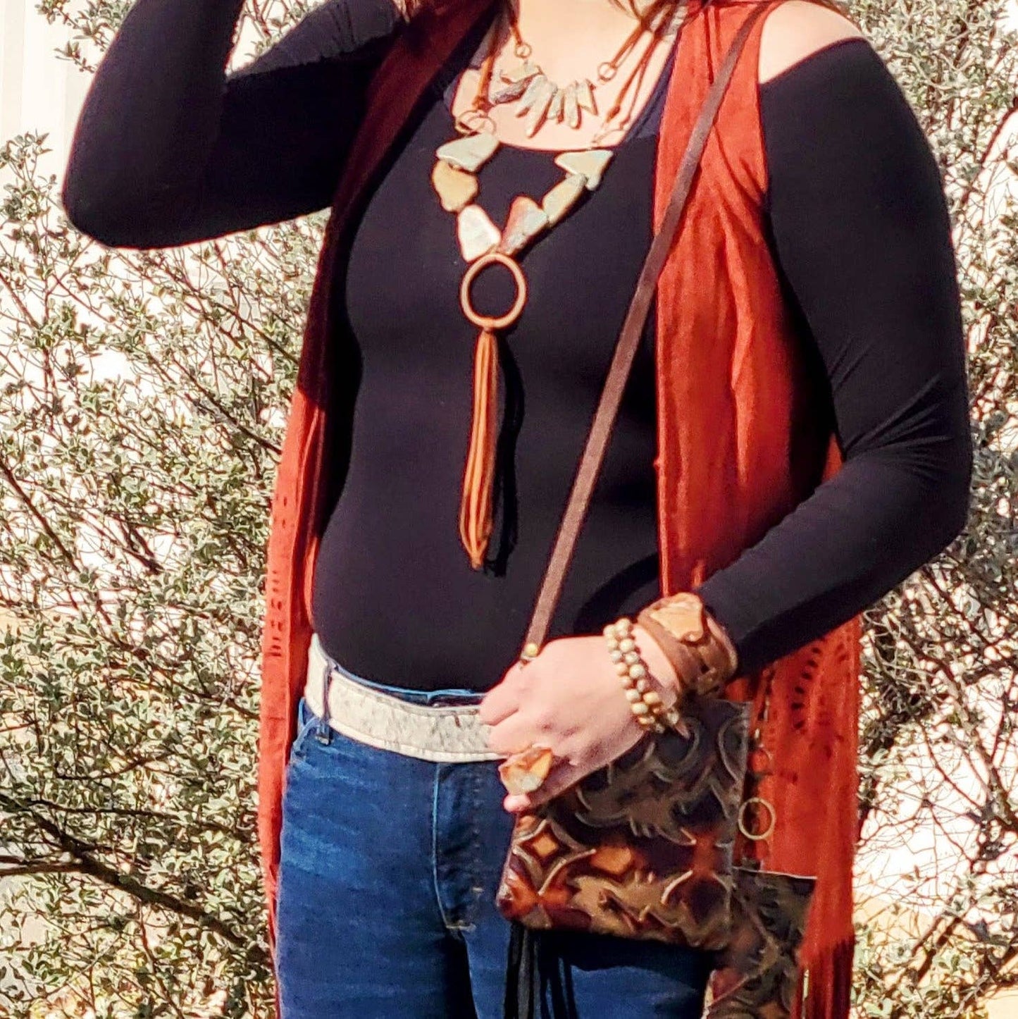 Aqua Terra Slab Leather Fringe Necklace