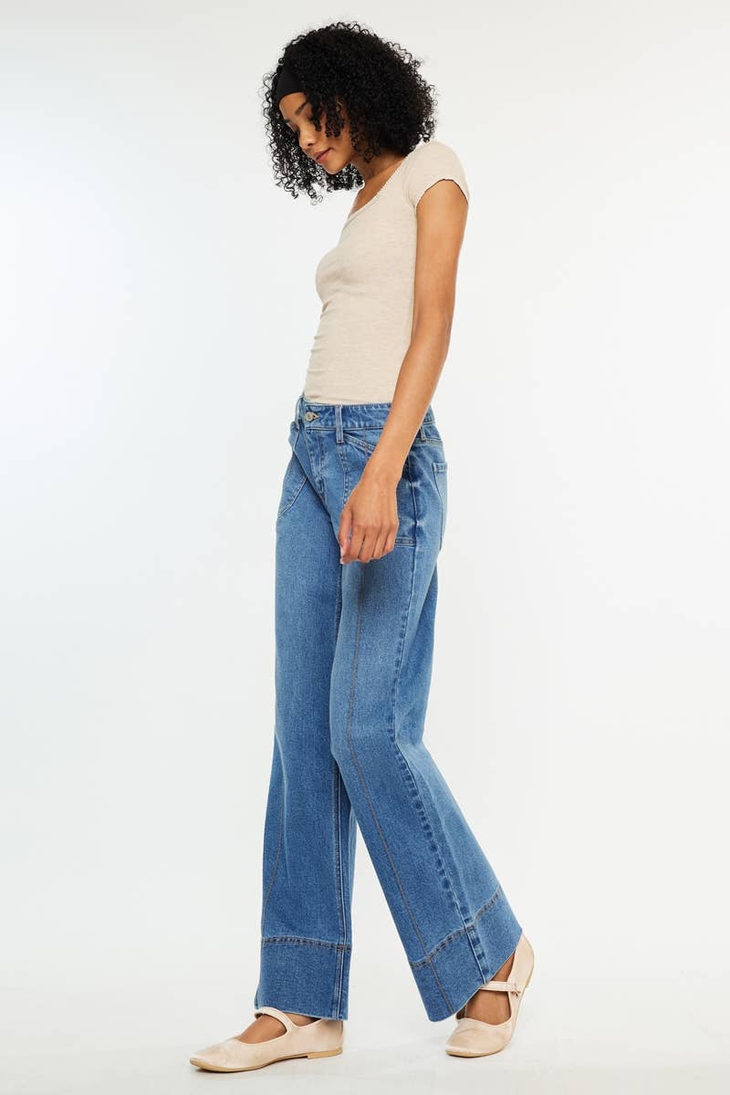 Sherry Mid Rise Wide Leg Jeans ~ Dark Denim