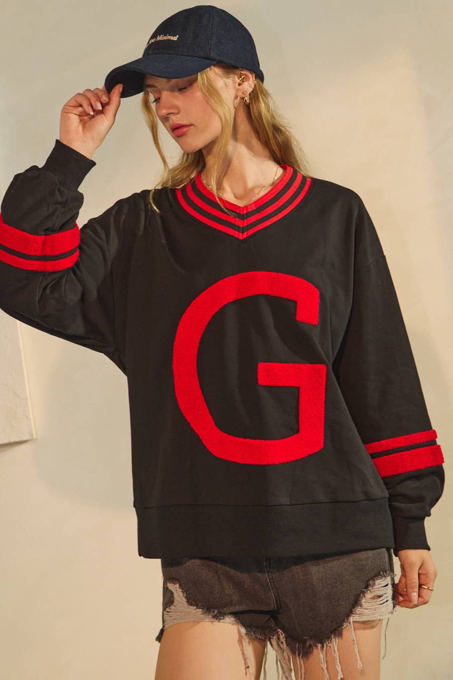 "G" Varsity-Inspired Game Day Pullover ~ Black/Red