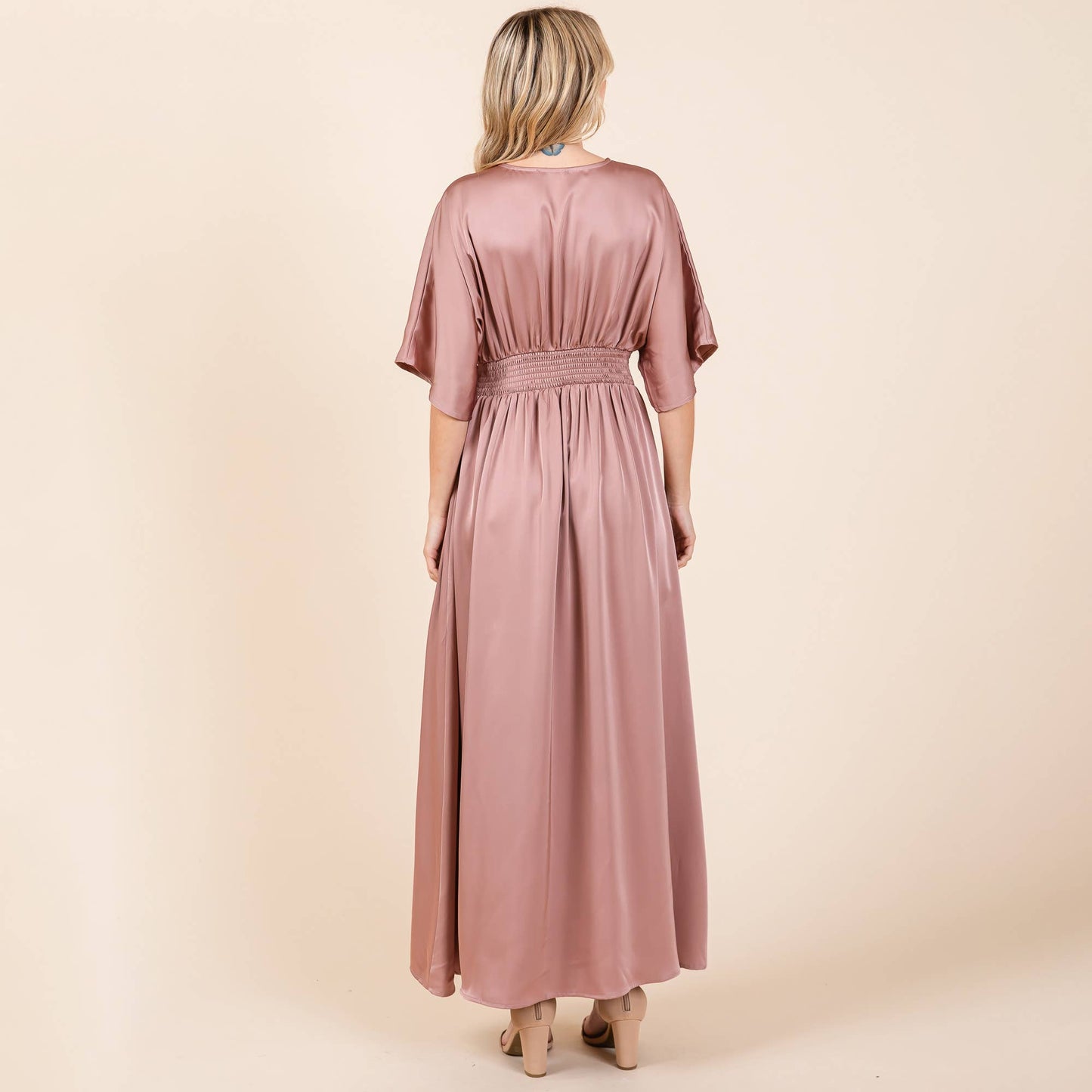 Selma Satin Kimono Maxi Dress ~ Dusty Rose