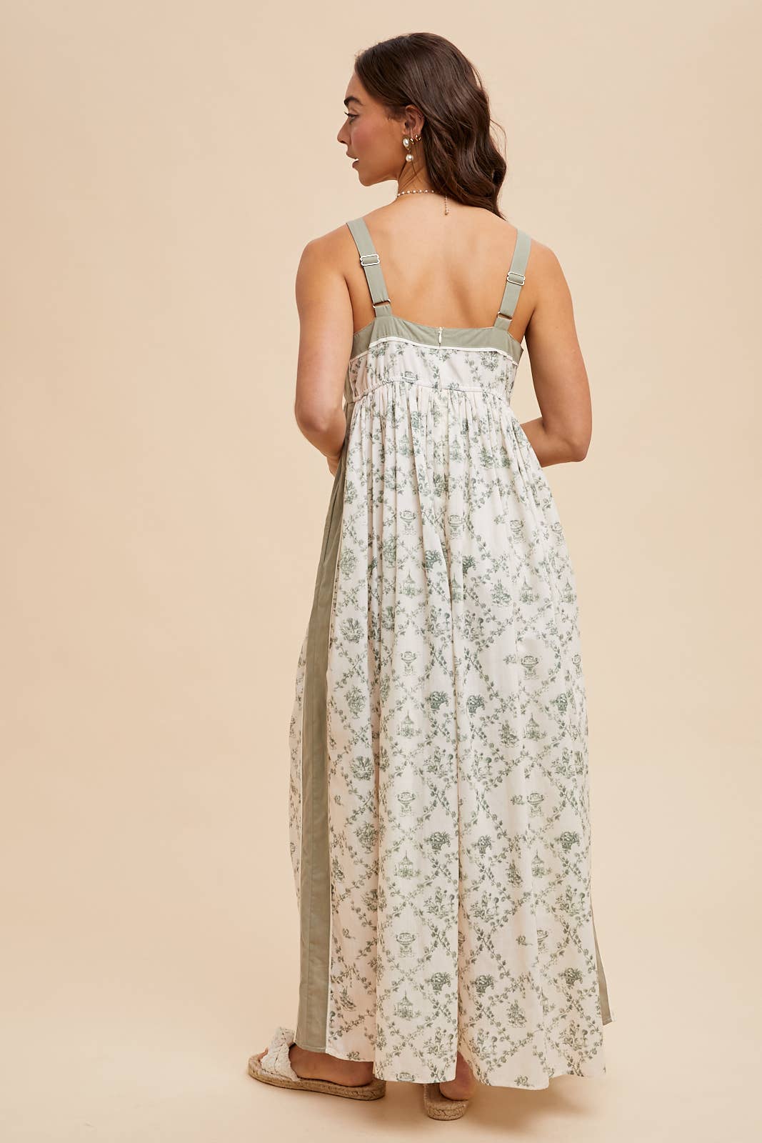 Thea Toile Print Strapy Maxi Dress ~ Natural/Olive