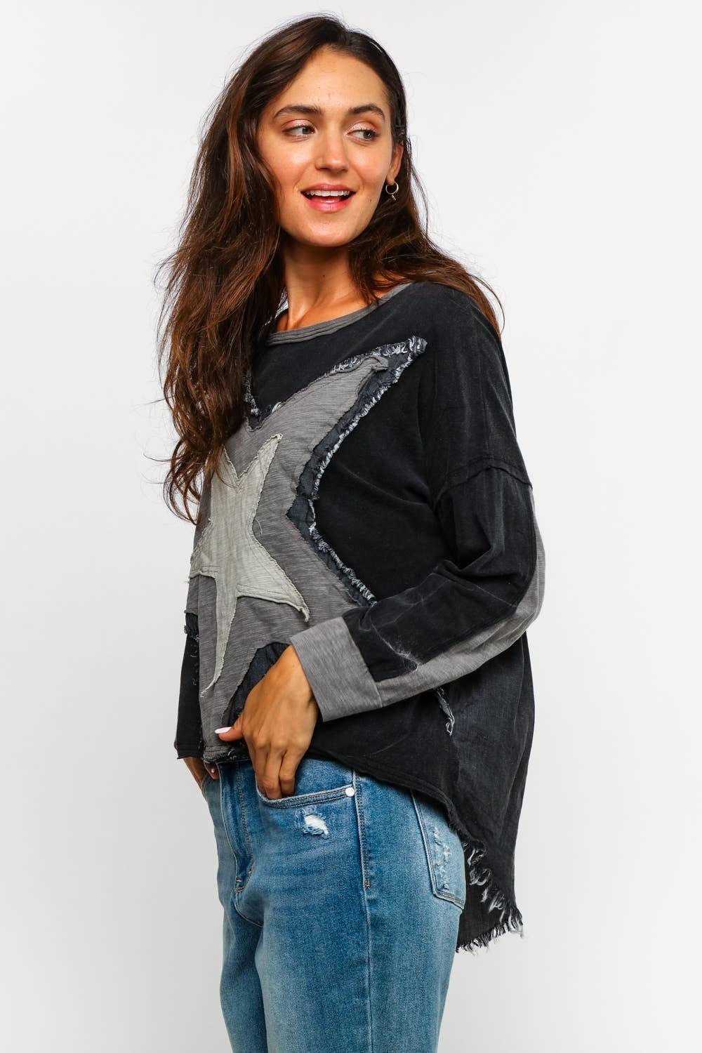 Sharon Star Patchwork Top ~ Charcoal