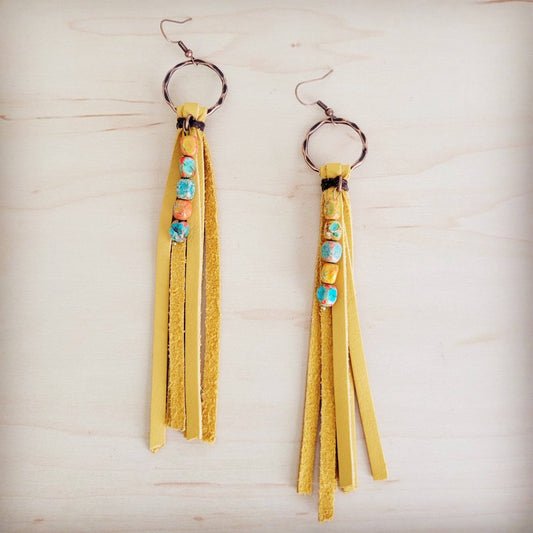 Leather Fringe Earrings with Regalite Sunrise Beads 100L