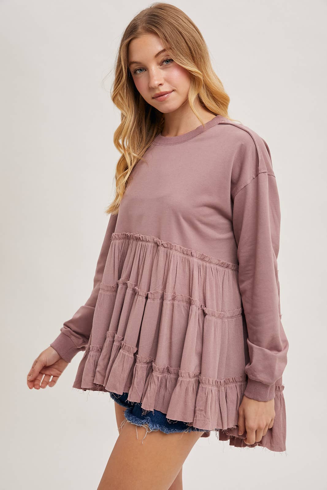 Tinsley Tiered Ruffle Hem Top ~ Mauve