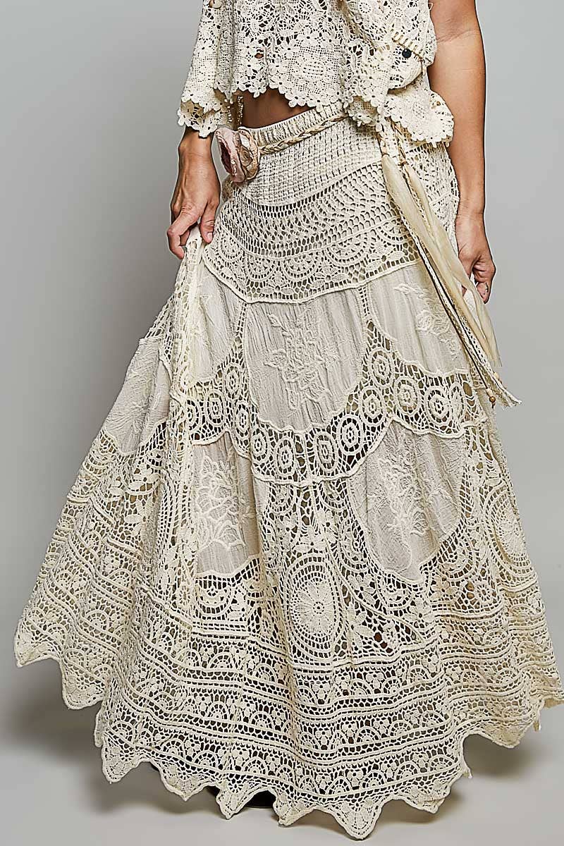 Cassie Crochet Patterns Embroidered Maxi Skirt ~ Natural