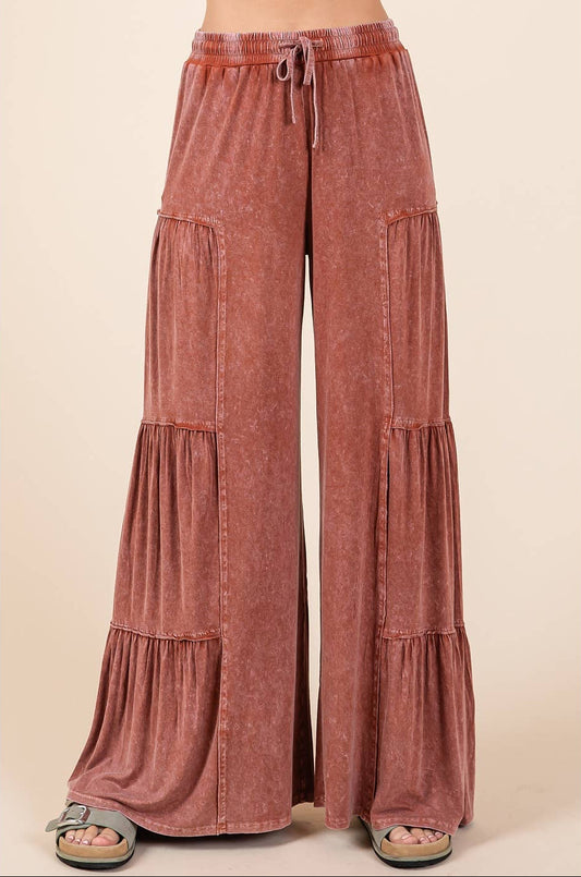 Madelyn Mineral Wash Tiered Wide Leg Pants ~ Sienna