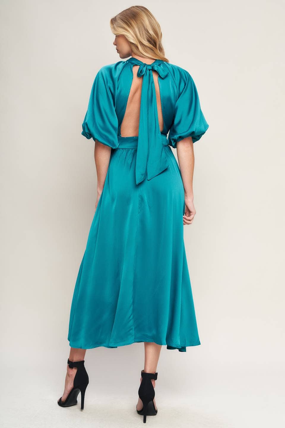 Ashlee Satin Midi Dress - Turquoise