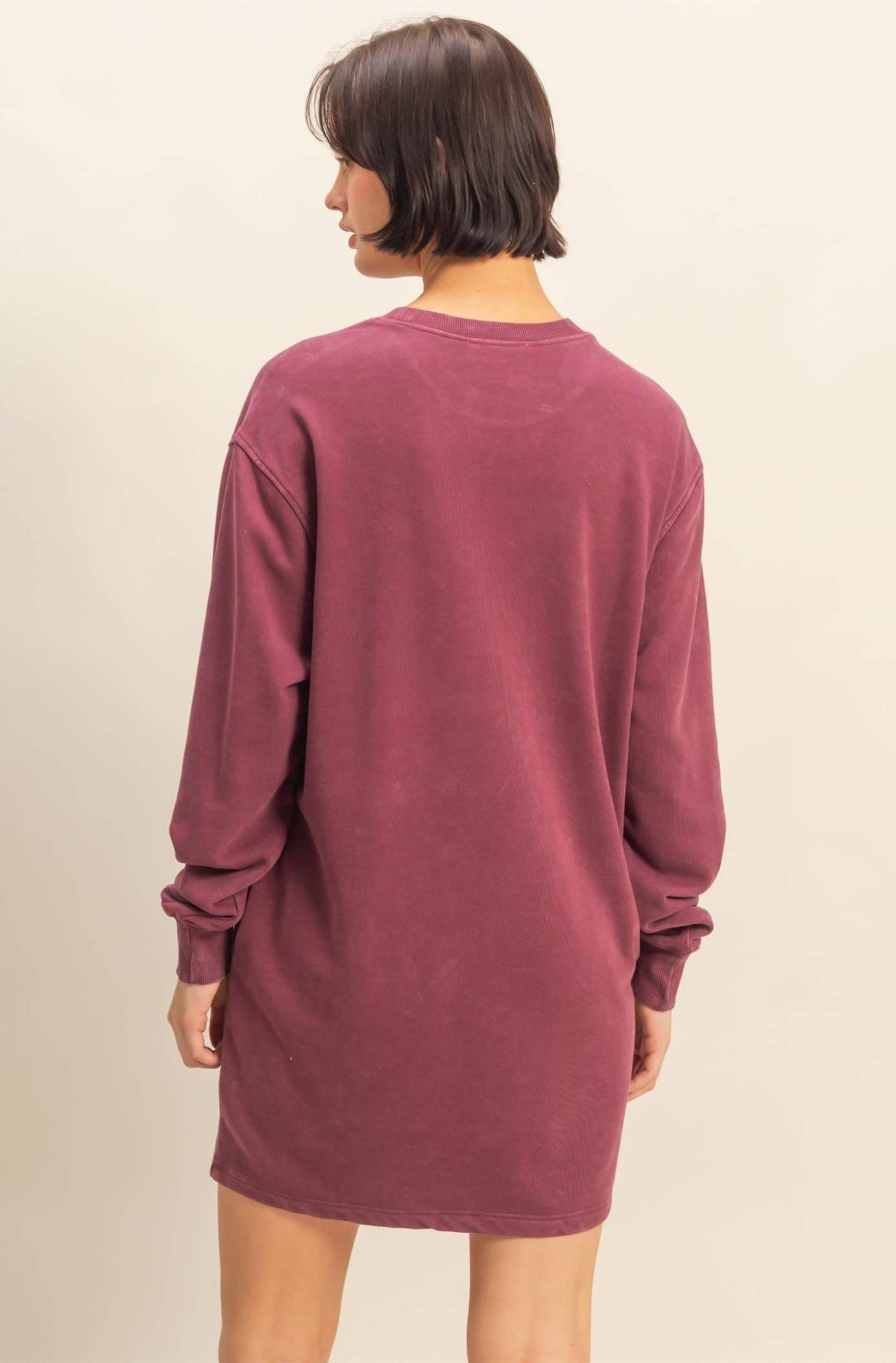 Mickie Mineral Washed Sweatshirt Dress ~ Dark Cherry
