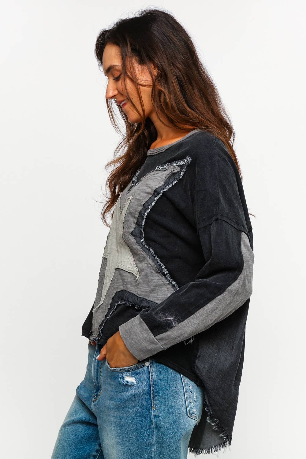 Sharon Star Patchwork Top ~ Charcoal