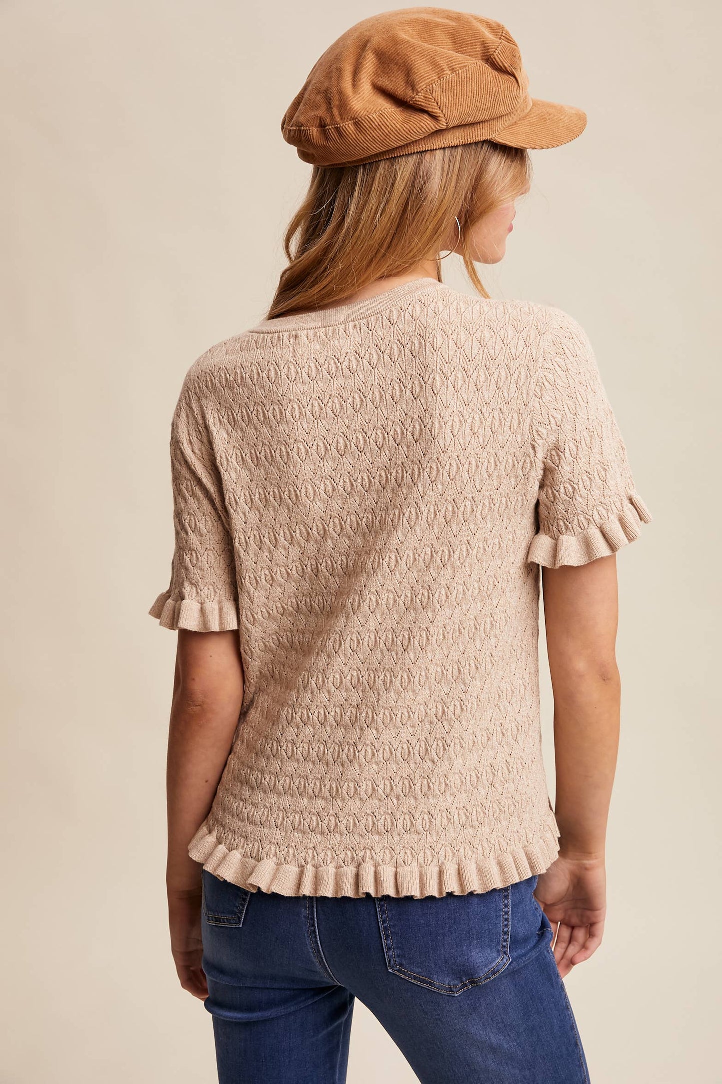 Raquel Ruffle Hem Textured Knit Top ~ Oatmeal