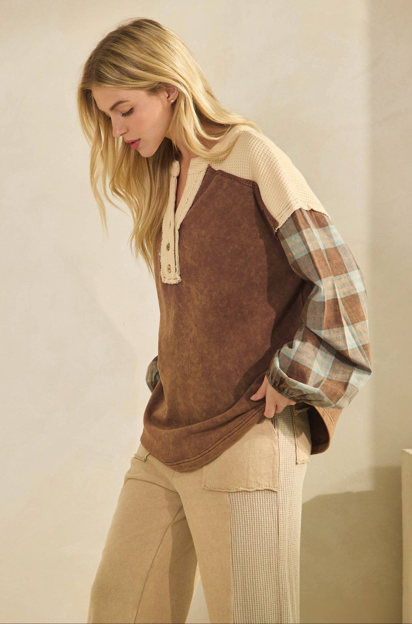 Campfire Flannel Contrast  Pullover ~ Brown