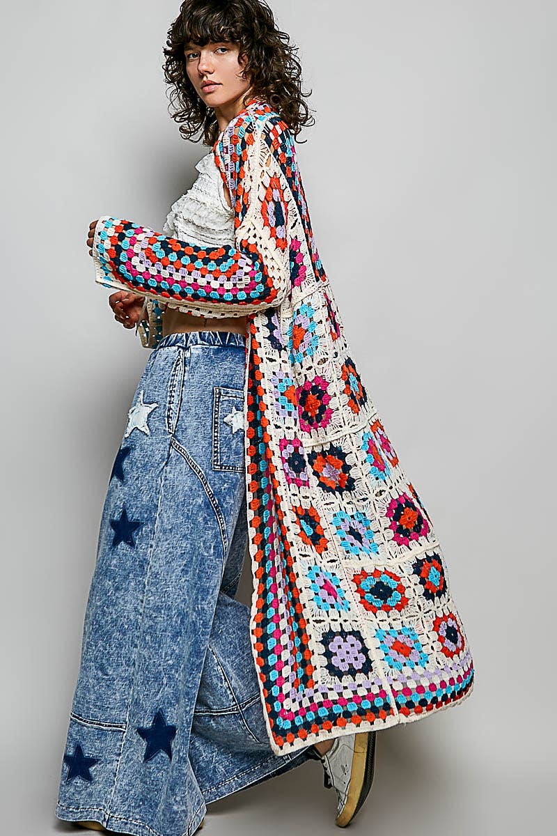 Carley Square Crochet Cardigan Duster ~ Multi