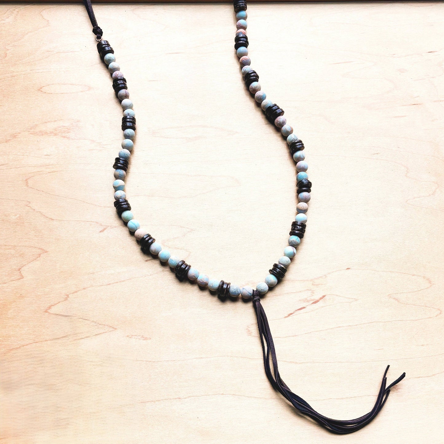 Frosted Aqua Terra Tassel Necklace