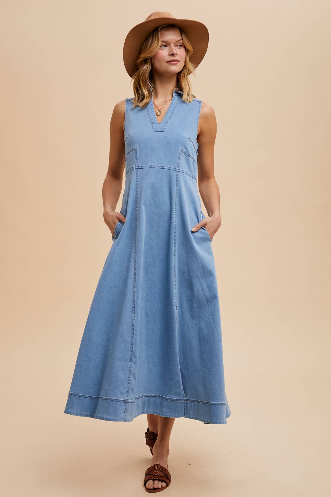 Paisley Collared Flare Midi Dress ~ Light Denim