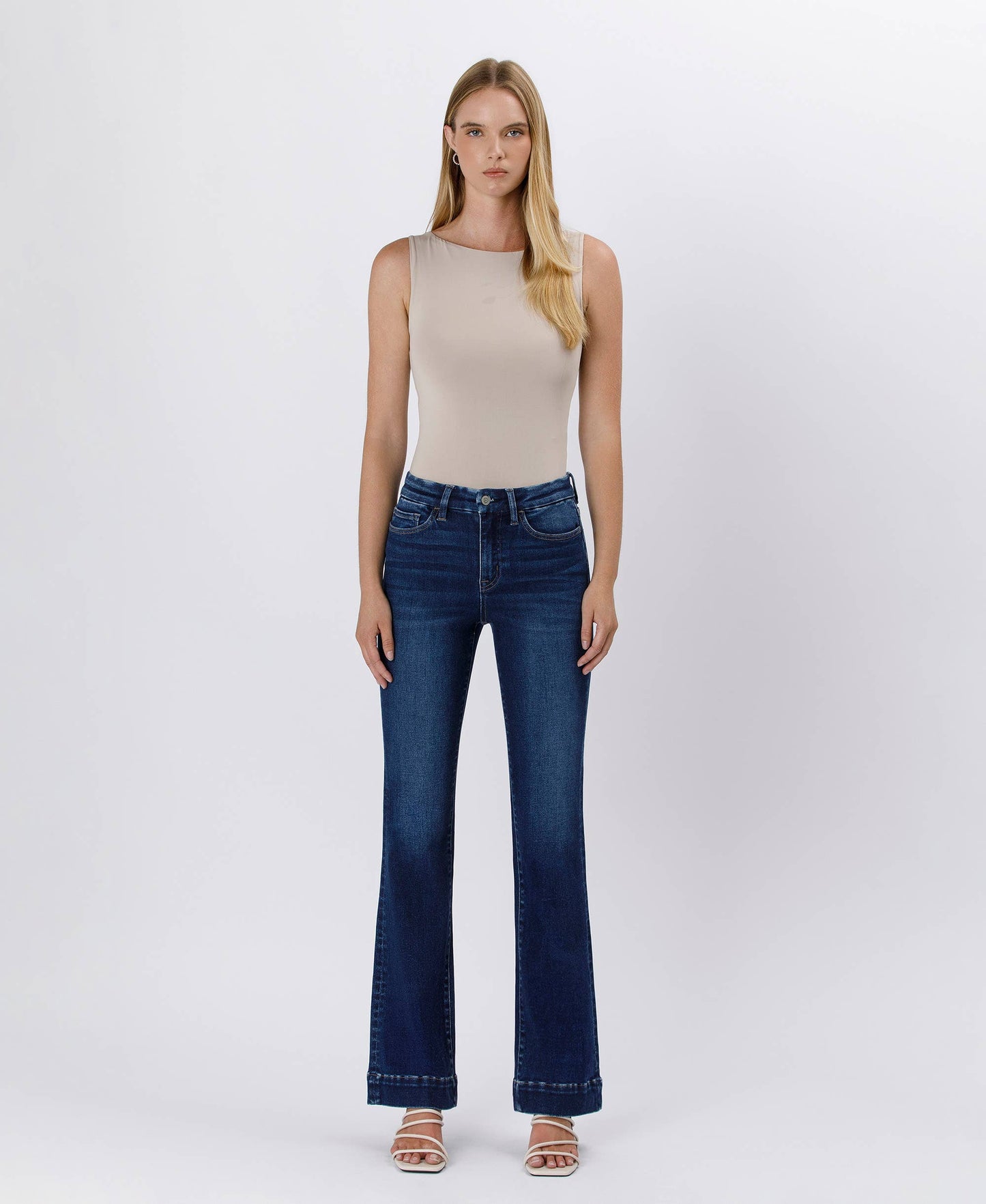 Peyton High Rise Trouser Hem Bootcut Jeans ~ Dark Denim