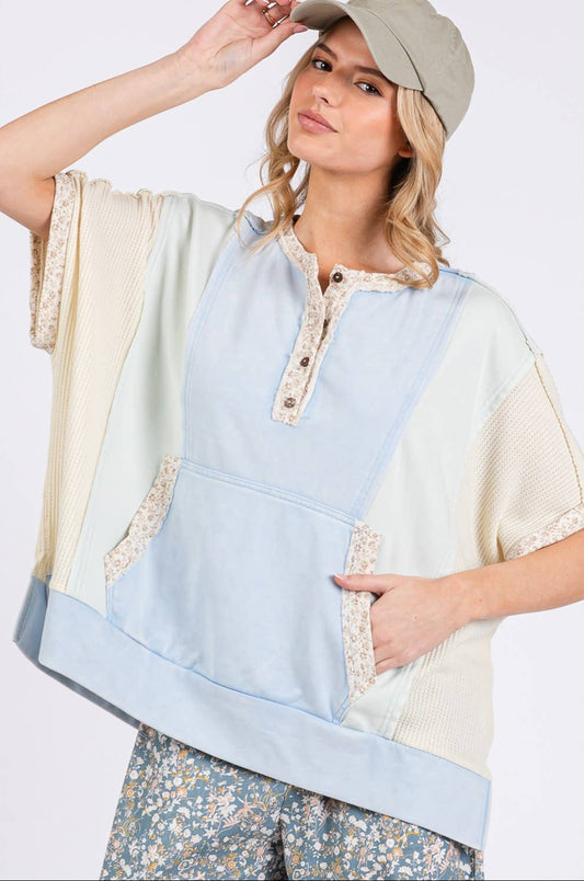 Camila Colorblock Kangaroo Pocket Top ~ Blue