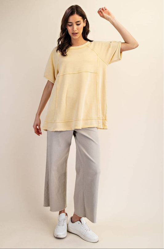 Maya Mineral Wash Oversized Top ~ Pale Yellow