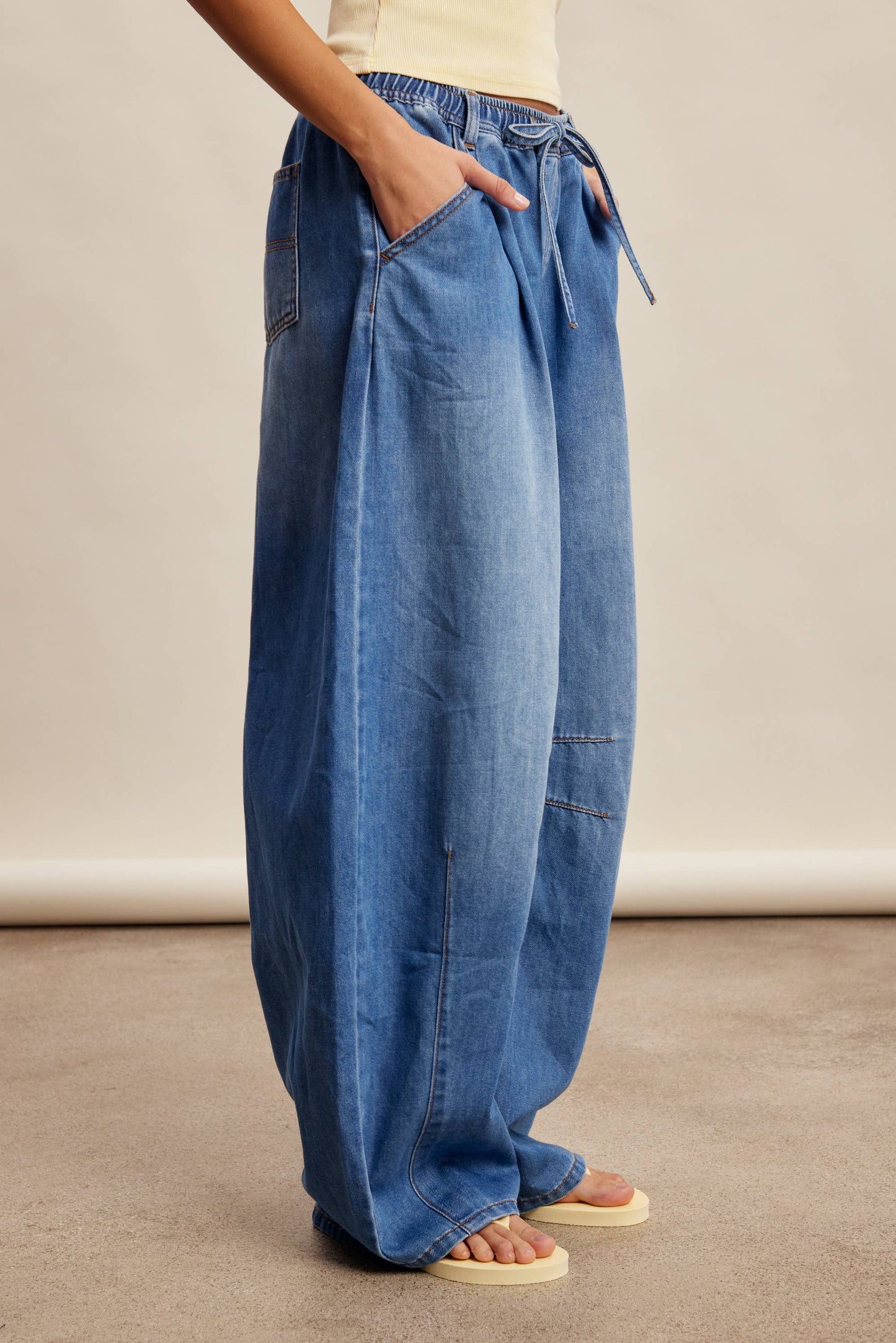 Darcy Drawstring Wide-Leg Denim Pants ~ Drift Blue