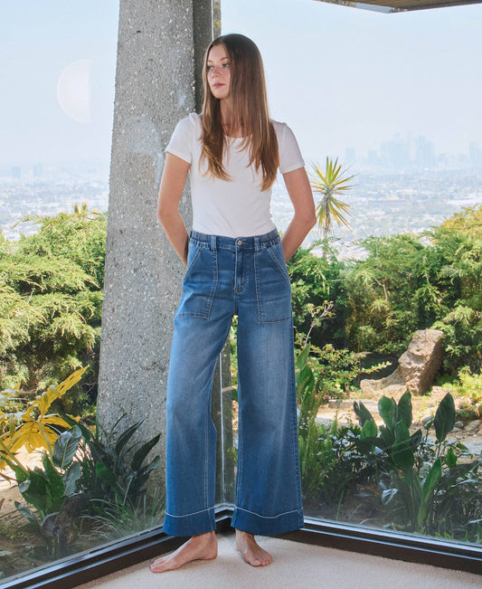 Eva High Rise Double Cuffed Baggy Wide Jeans ~ Dark Denim