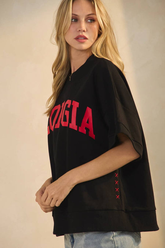 GEORGIA Side Stitch Boxy Pullover ~ Black