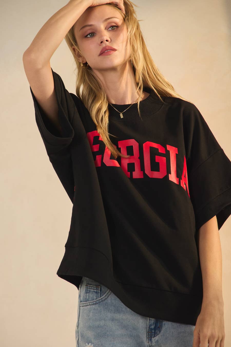 GEORGIA Side Stitch Boxy Pullover ~ Black