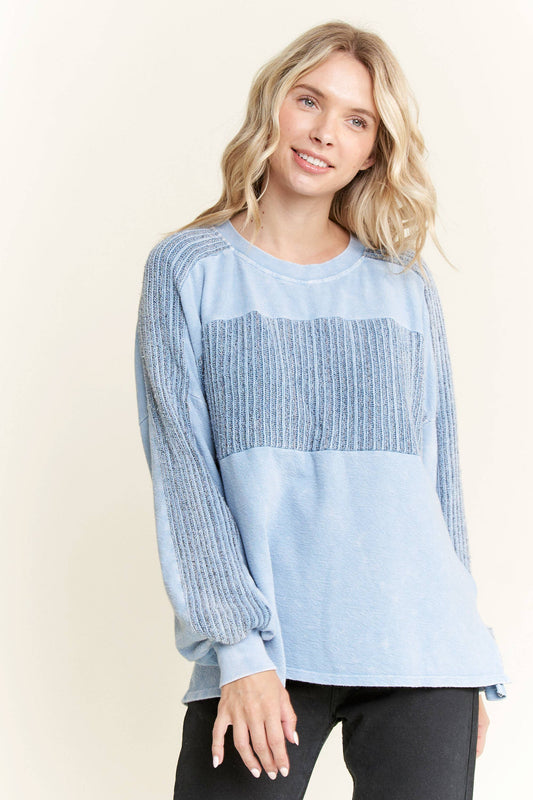 Mia Mineral Wash Melangie Top ~ Powder Blue