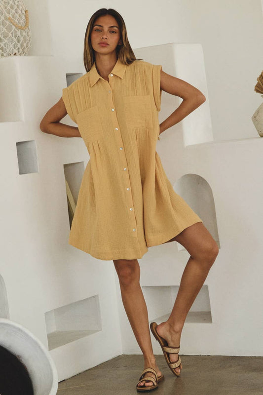 Conner Cotton Gauze Button-Front Dress ~ Butter