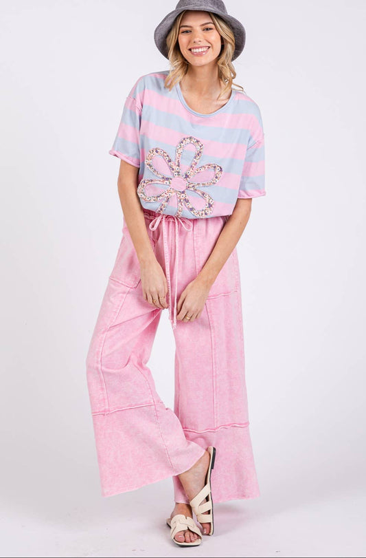 Milania Mineral Wash Terry Knit Pants ~ Pink
