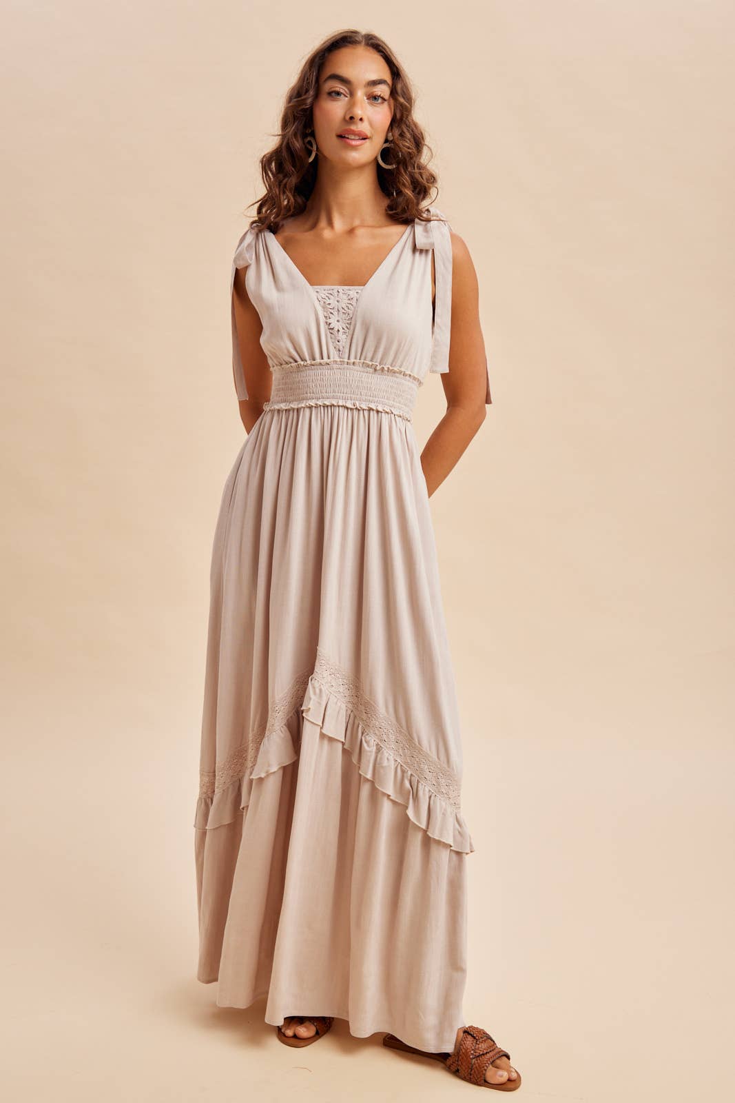 Linsey Lace Inset Maxi Dress ~ Oatmeal