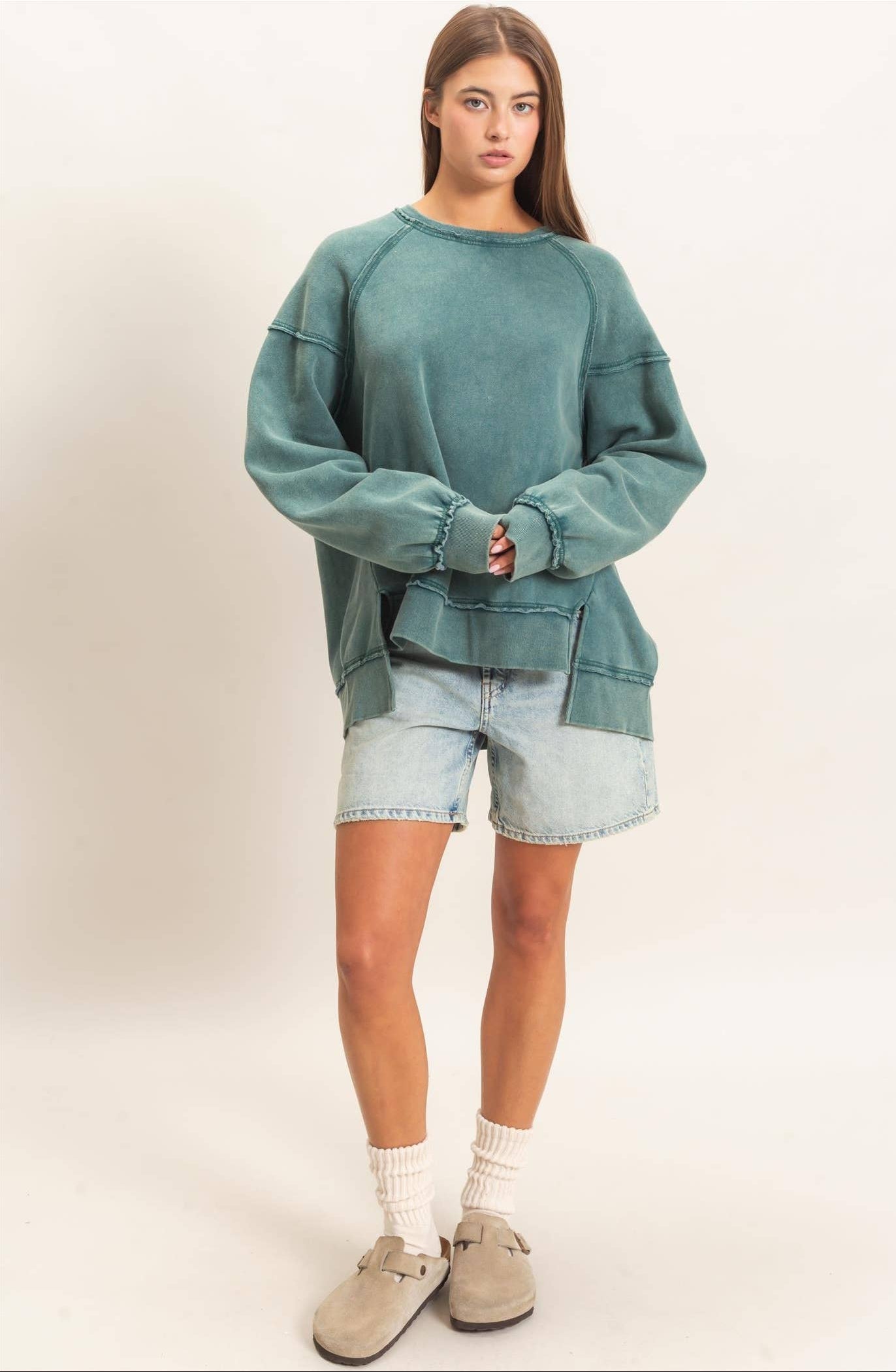 Ashlee Acid Wash Raw Edge Sweatshirt