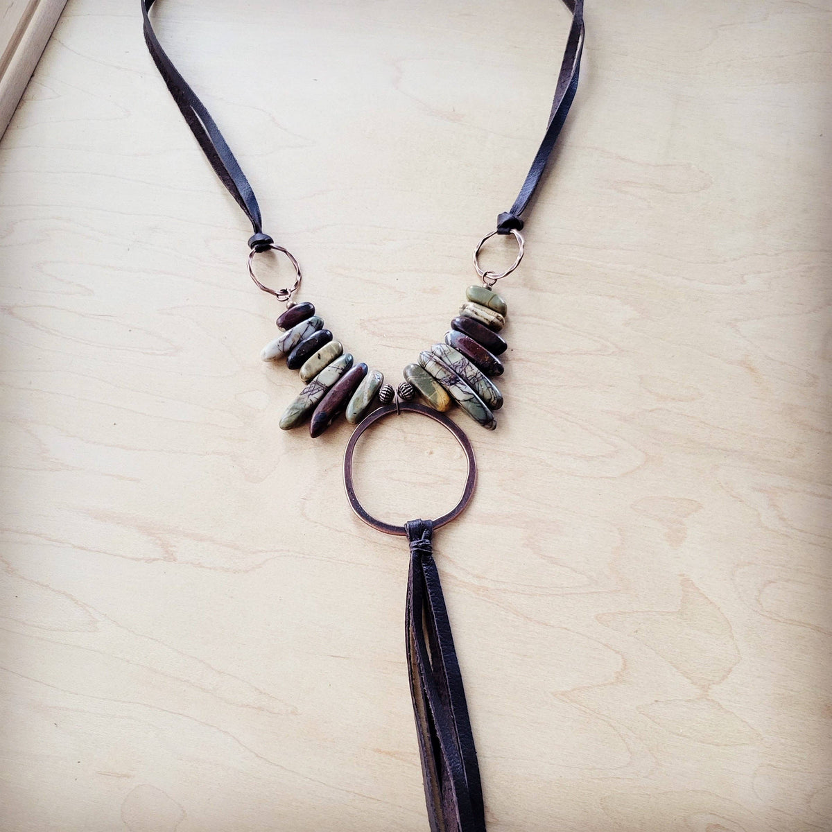 Picasso Jasper Leather Tassel Necklace