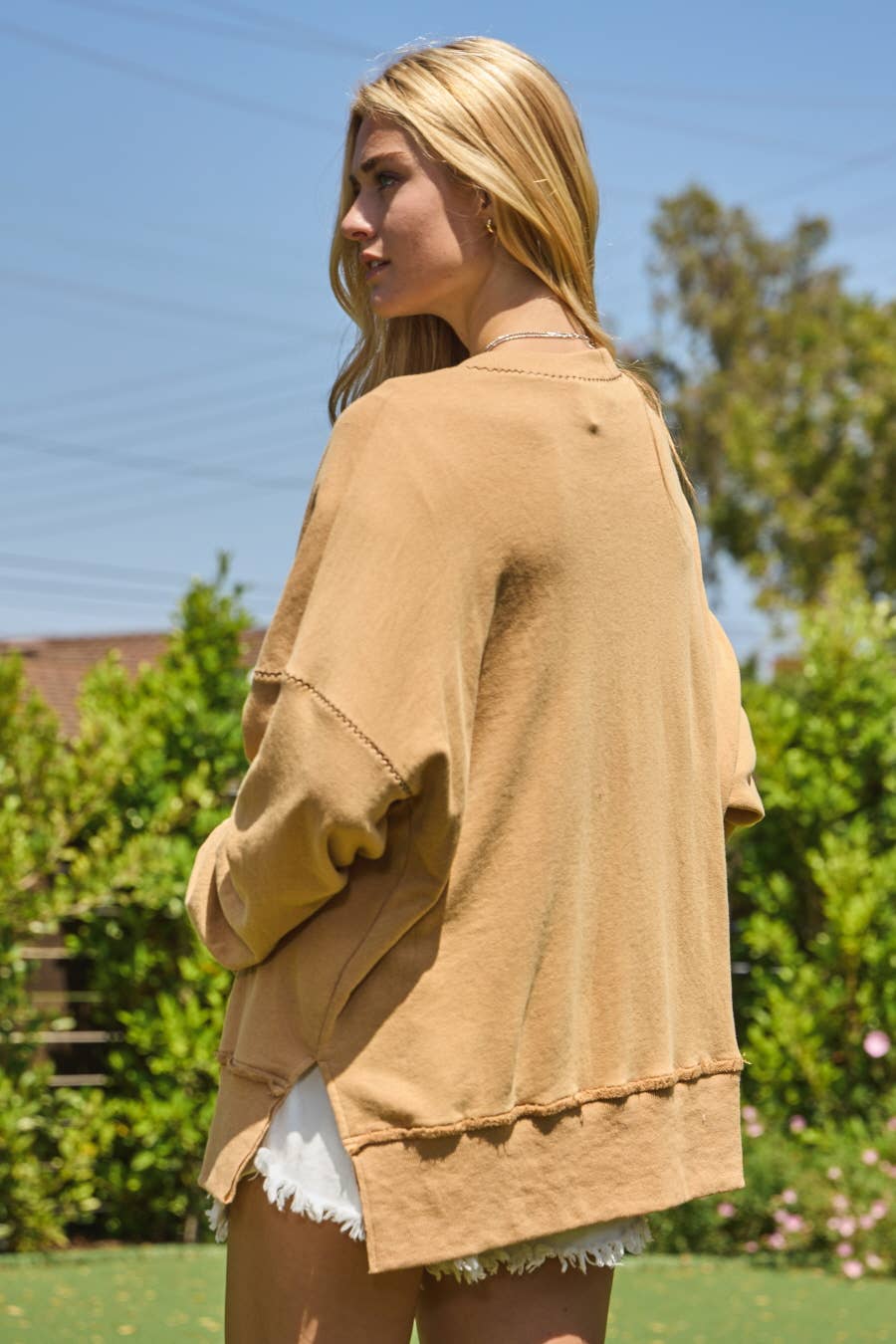 LOVE Lace Logo Acid Washed Pullover ~ Camel