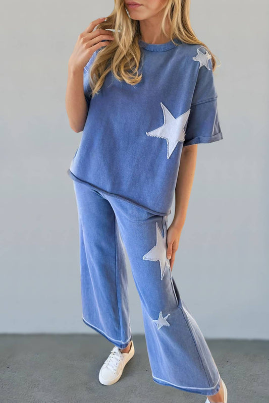 Zoey Mineral Wash Star Pants ~ Blue
