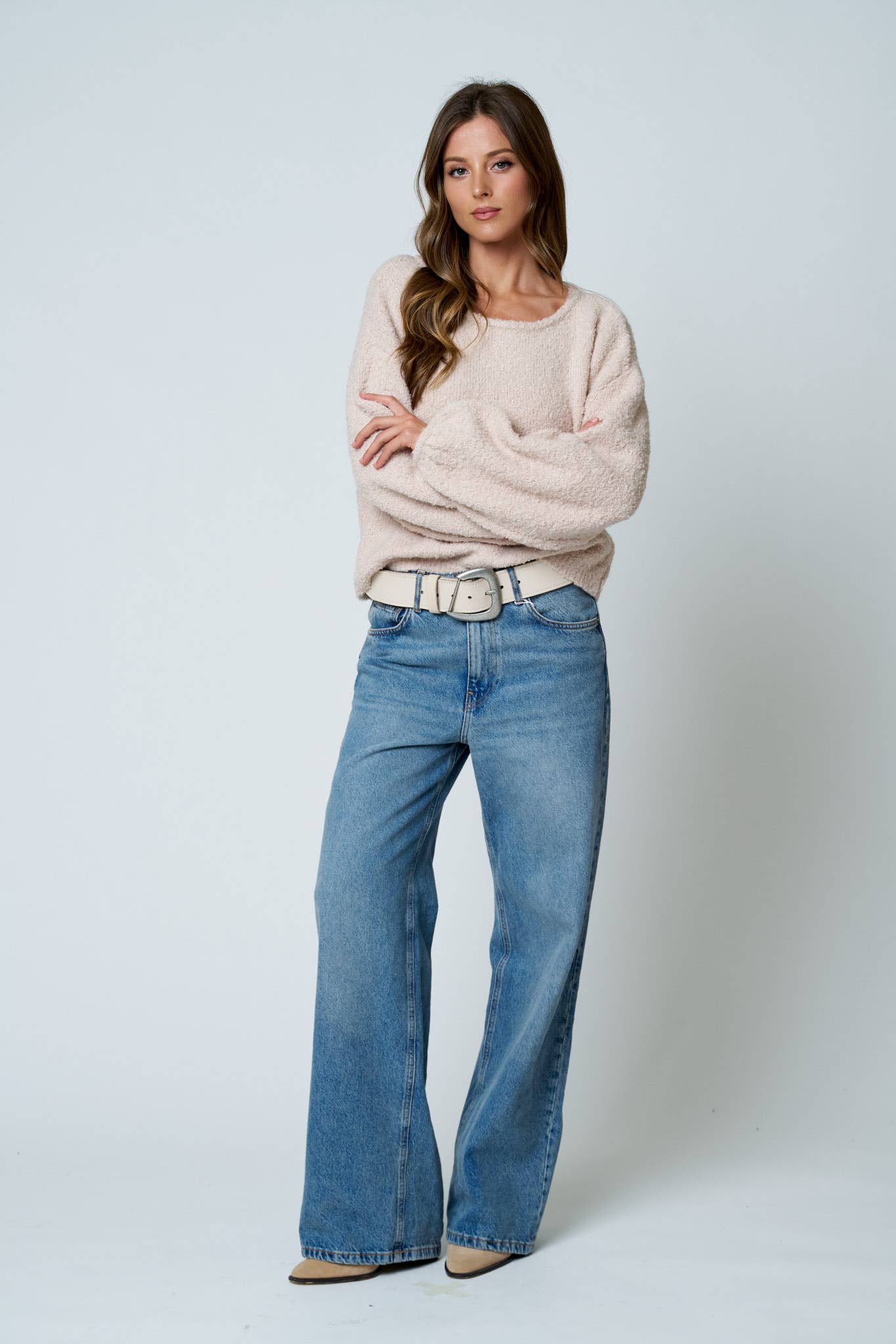 Finley Fuzzy Knit Pullover Sweater ~ Natural