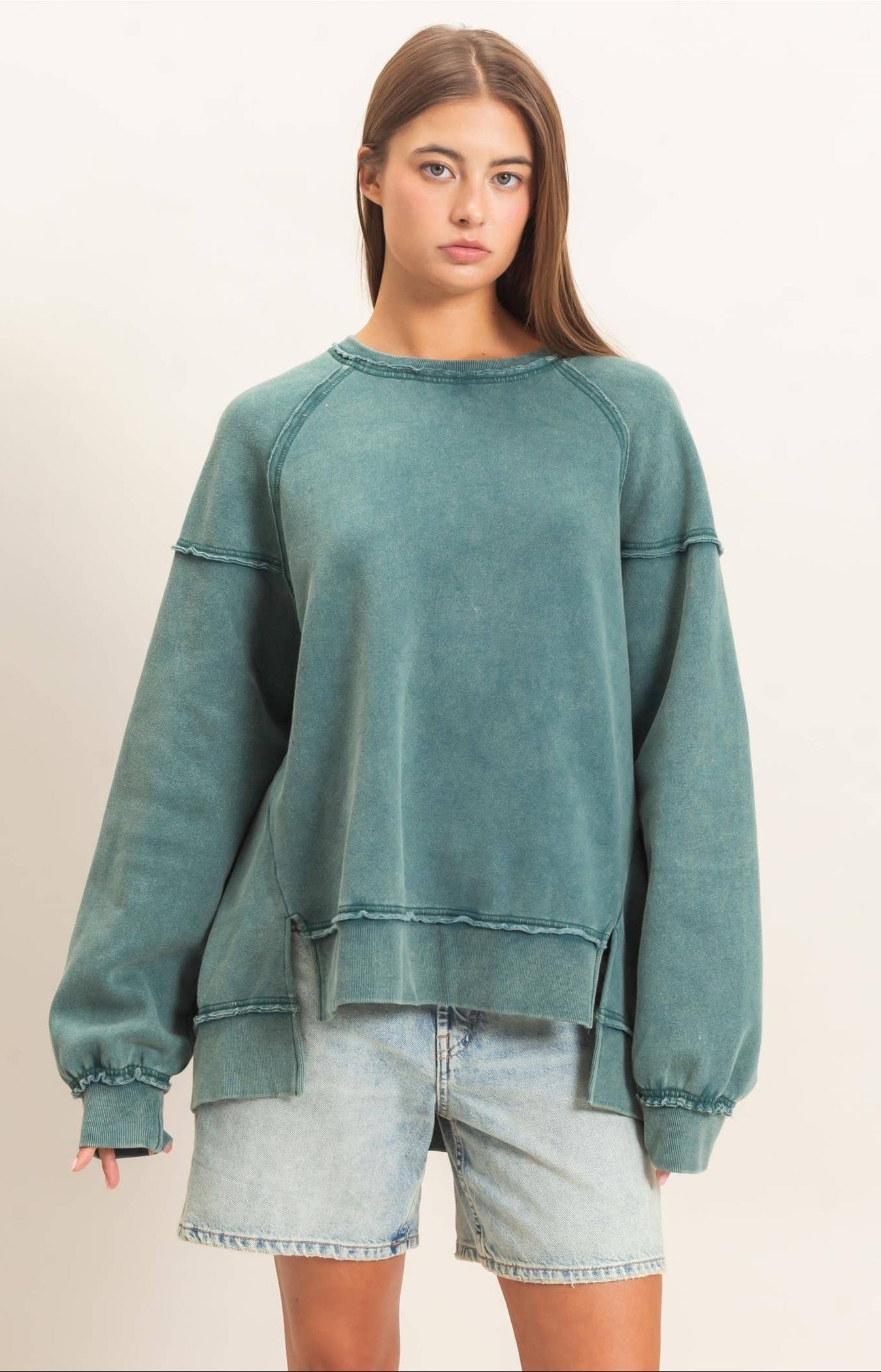 Ashlee Acid Wash Raw Edge Sweatshirt